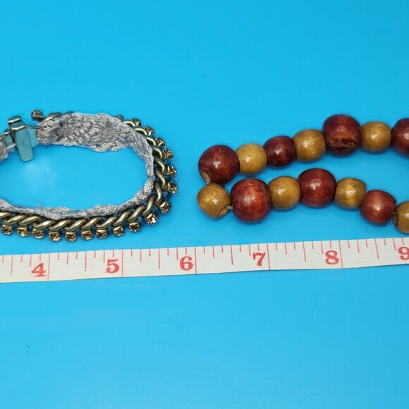 Y2K BOHO crouched lace band under brass chain with glass amber beads - Picture 14 of 16